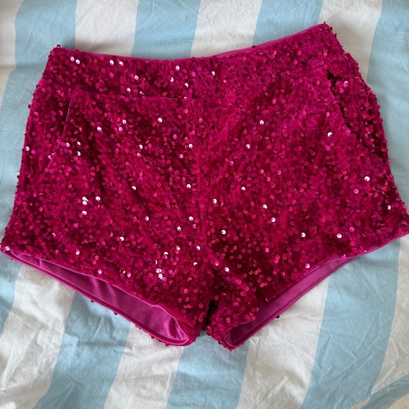 Pants - Sparkling Pink Sequin Shorts